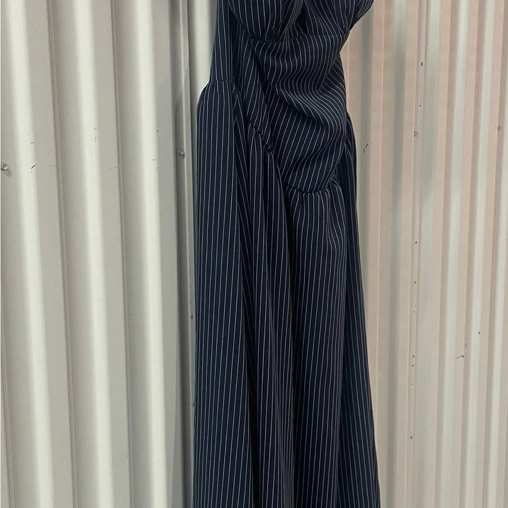 Jayla Pinstripe Halter Maxi Dress - Navy/combo Size L - Picture 7 of 7
